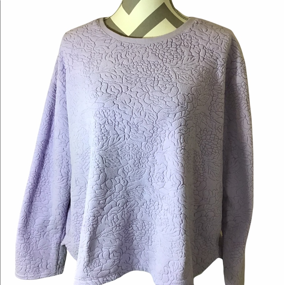 OSCAR DE LA RENTA lavender soft sweatshirt floral embossed size XL